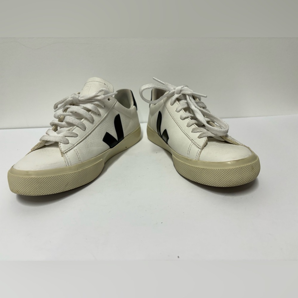 VEJA Campo White Black Tan Leather Lace Up Sneaker Women’s Size 6 - Picture 3 of 6